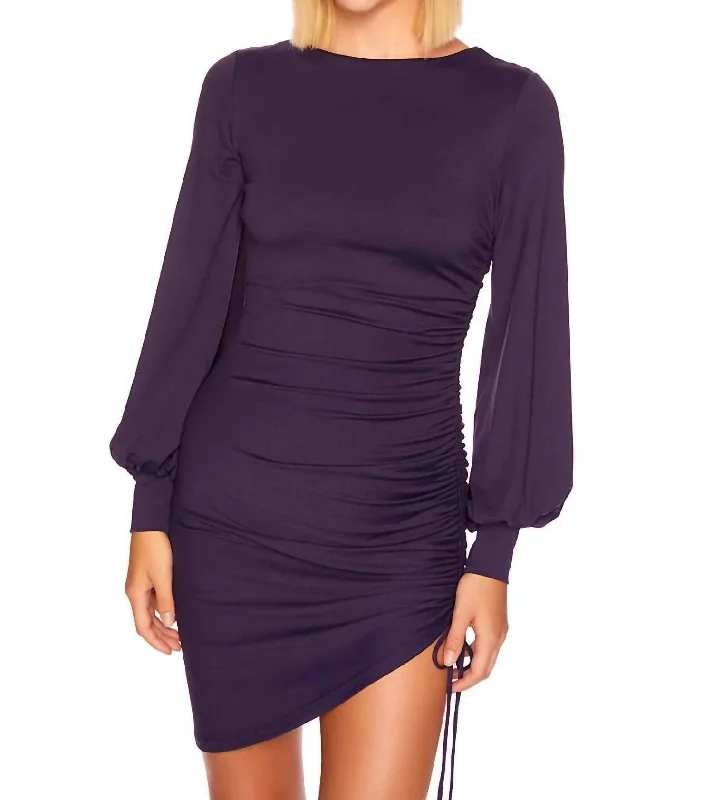 Women's Sports Apparel Gathered Sleeve Dress In Eggplant