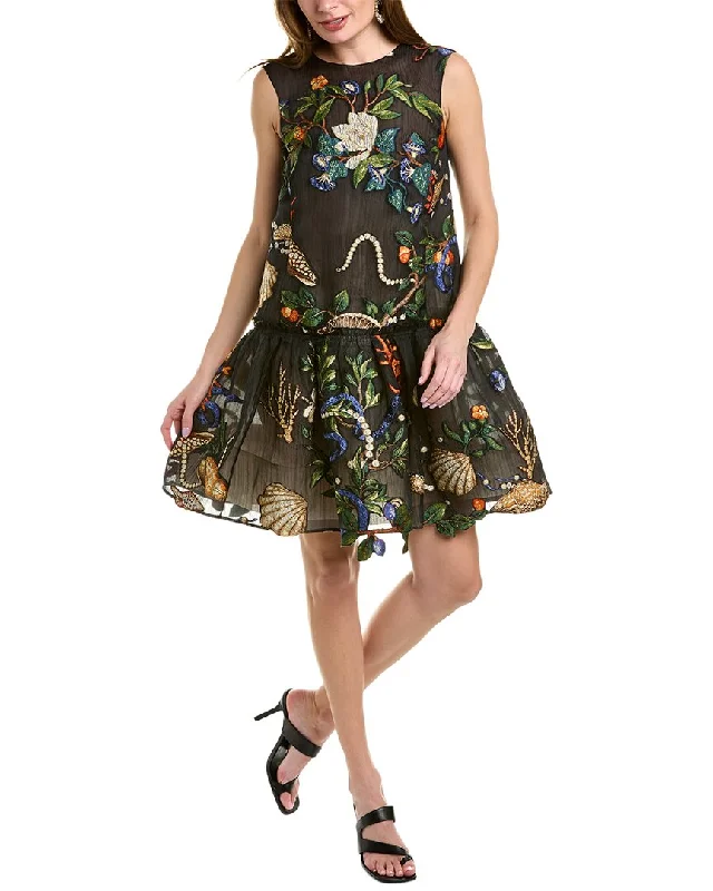 Casual Apparel For Women Oscar de la Renta Pietra Dura Fil Coupe Silk-Blend Cocktail Dress