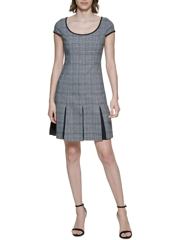 Women's Luxury Attire Womens Plaid Cap Sleeves Sheath Dress