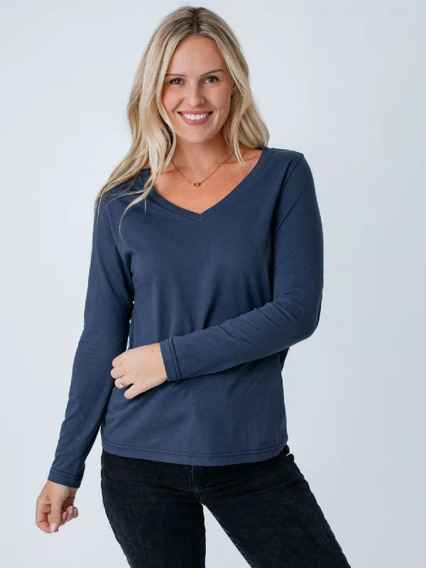 Women Clothing Women's Odyssey Blue Long Sleeve V-Neck