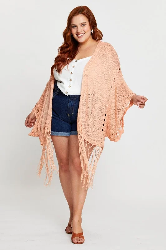 New Arrival Discounts Orange Longline Cardigan Batwing Sleeve Crochet