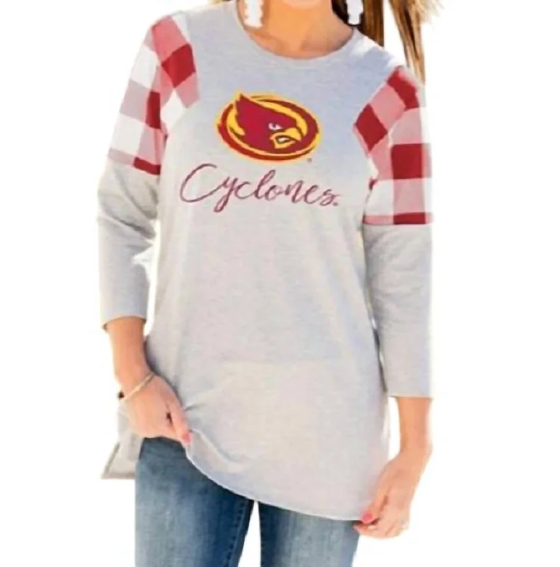 Women's High-Fashion Garments Iowa State University Get In Check Tunic In Grey/red