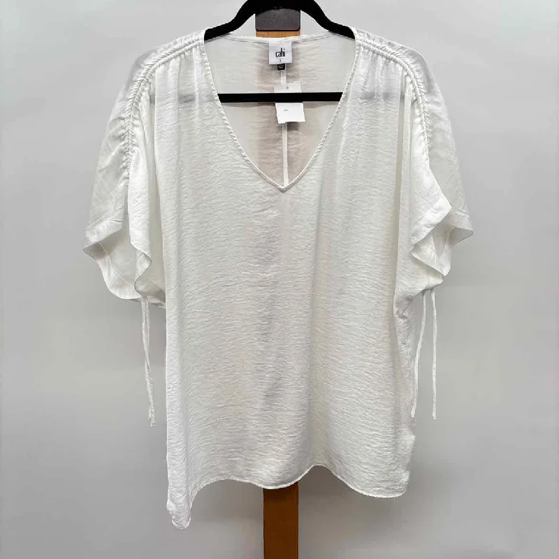 Women's Comfy Attire For Lounging CABI Women's Size S White Solid Short Sleeve Shirt