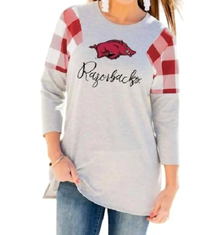 Comfortable Women's Apparel University Of Arkansas Get In Check Tunic In Grey/red