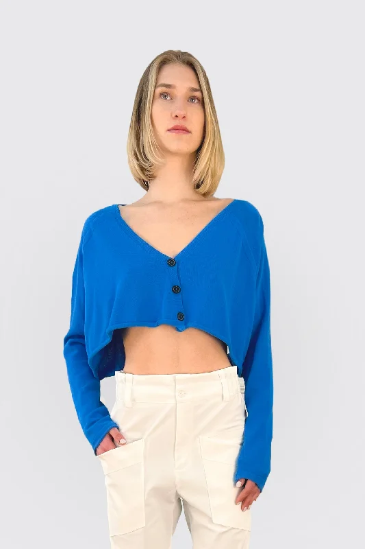 Holiday Discount Crop Knit Cardigan - Blue