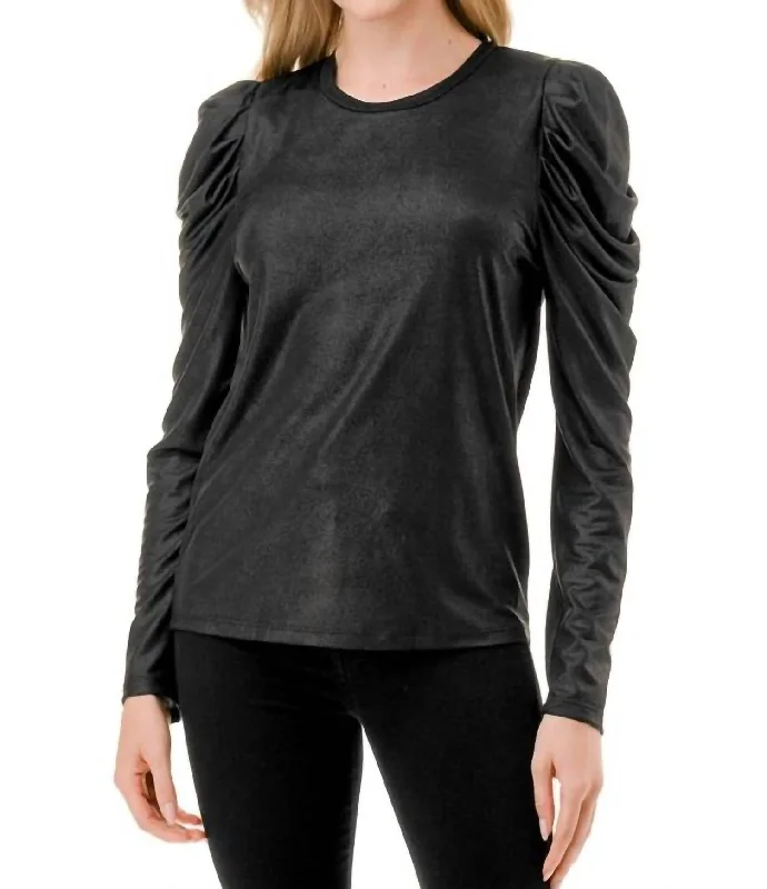 Women's Clothes Puff Sleeve Long Sleeve Top In Black