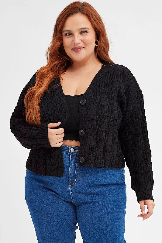 Women's Online Boutique Black Oversized Cable Knit Cardigan