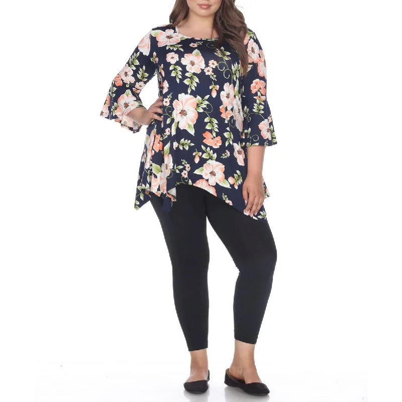 Modern Women's Outfit Plus Womens Floral Bell Sleeve Tunic Top