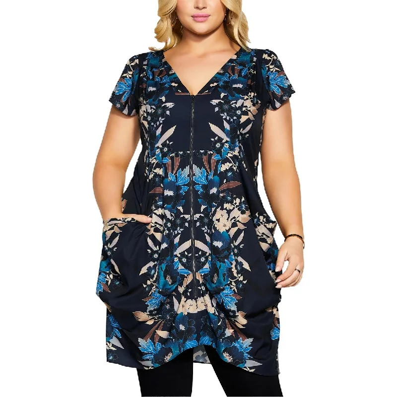 Women's Comfy Loungewear Outfit Plus Womens Floral Print Pleated Tunic Top