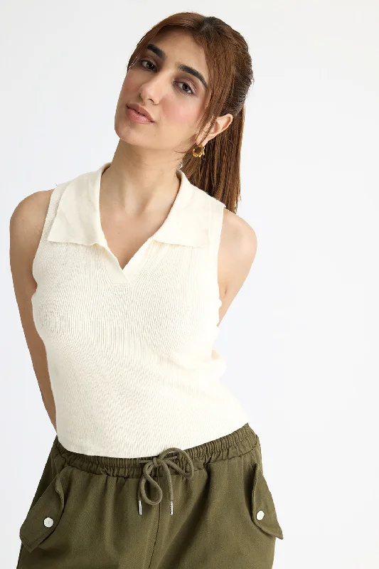 Clearance Sale Online Collared Ribbed Crop Top