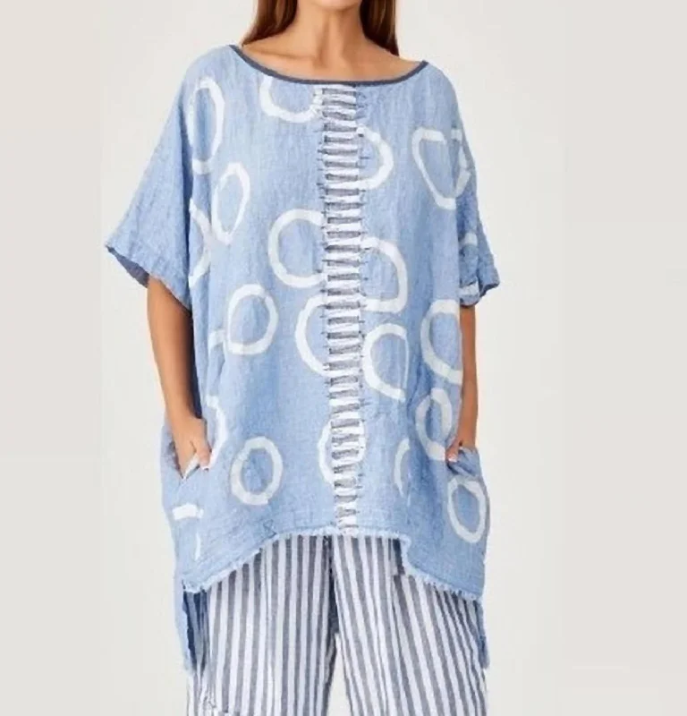 Women's Comfortable Lounge Garments Mara Gibbucci- Circle Printed Tunic Top In Blue,white