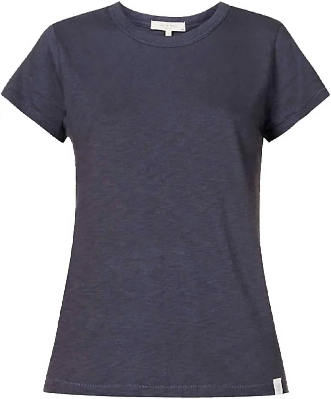 Women's Elegant Outfit Short Sleeve Cotton Slub Tee In Salute Blue