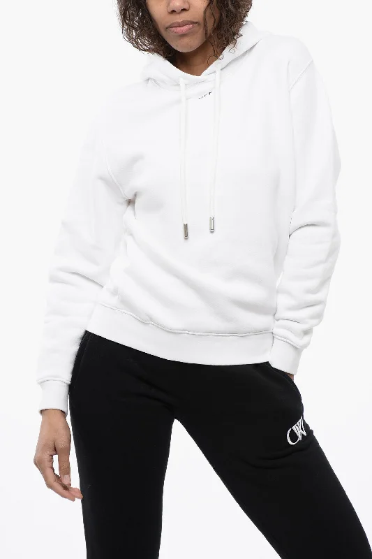 Women's Classic Attire Off-White Overized Hoodie Sweatshirt With Embroidered Logo