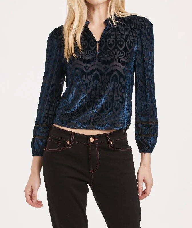 Sale For Women Eliza Burnout Velvet Long Sleeve In Blue