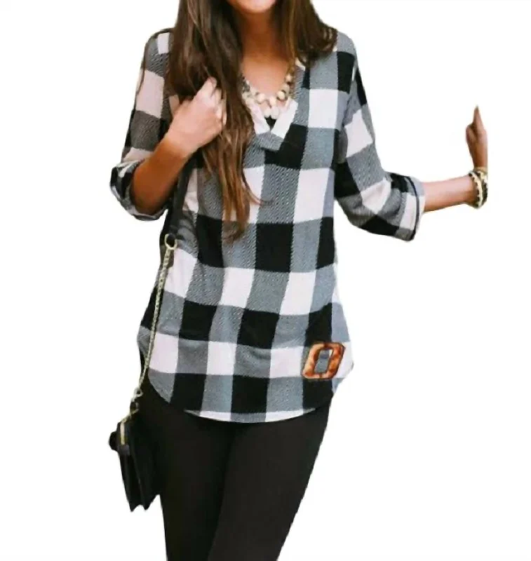 Stylish Women's Garments Oklahoma State University Plaid Tunic In Black/white