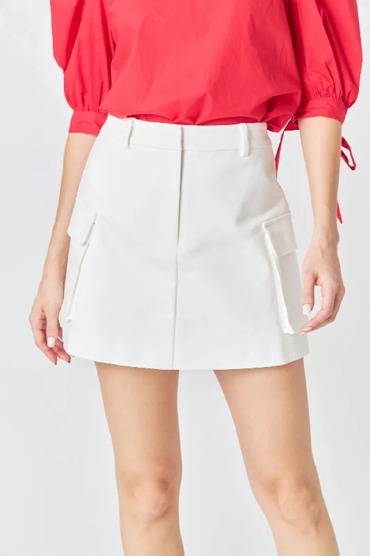 Vintage Fashion Pocket Detail Cargo Skort In Off White