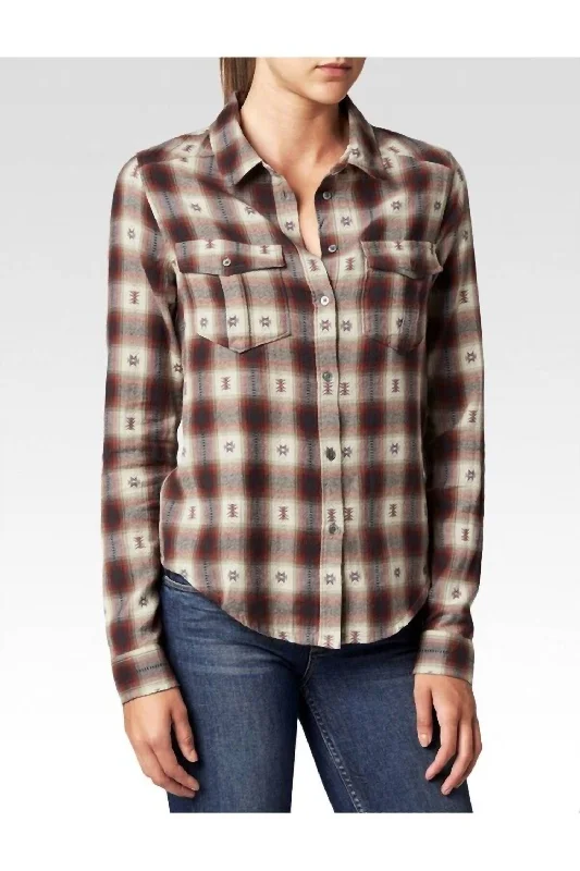 Holiday Gift Guide Sale Mya Long Sleeve Button Down Plaid Shirt In Brown