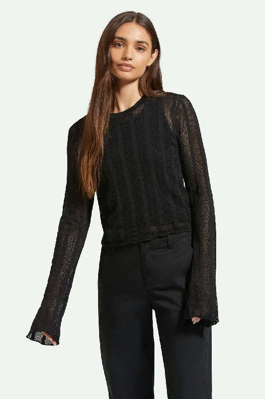 Comfortable Casual Wear Sheer L/S Knit Top - Black