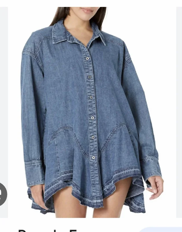 Women's Luxury Apparel Denim Button-Down Tunic In Blue