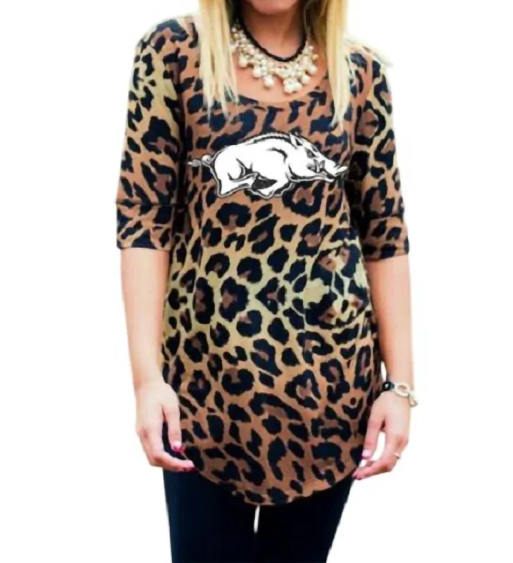 Timeless Women's Garments University Of Arkansas Logo Tunic In Leopard