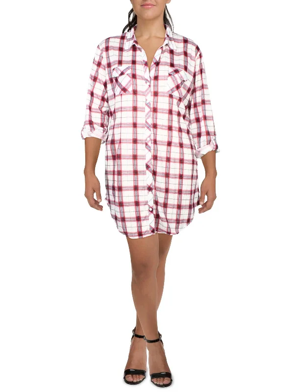 Women's Activewear Apparel Plus Piper Womens Plaid Button Front Tunic Top