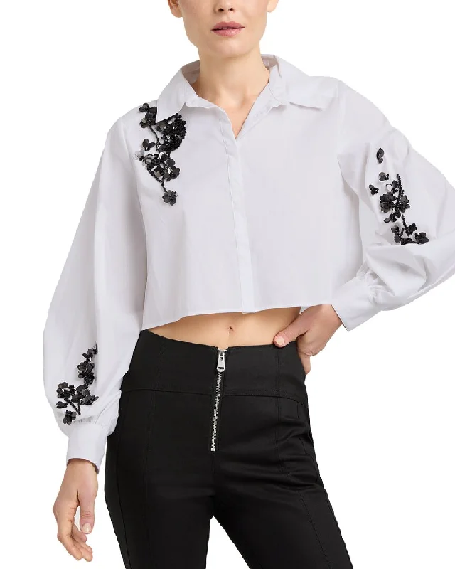 Chic Women's Clothing for Date Nights Cinq à Sept Sequin Flower Cropped Selina Top