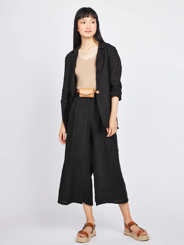 Women's Travel Attire Cropped Linen Pant - Black