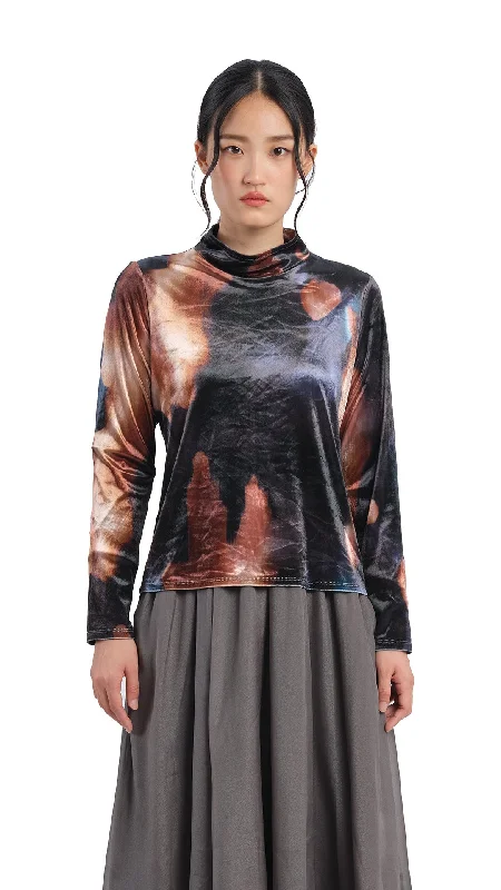 Online Boutique Stores Watercolor Graphic Velour High Neck Top