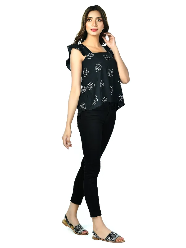 Plus Size Women Wear Black Floral Top