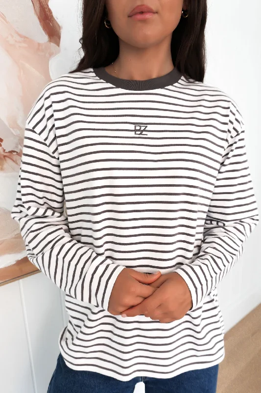 Affordable Online Boutiques Taylor Stripe Long Sleeve Tee White Charcoal