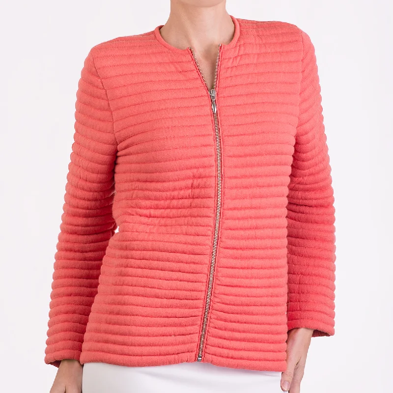 Women's Clothing Stores Knitted Zip Bomber Jacket in Coral