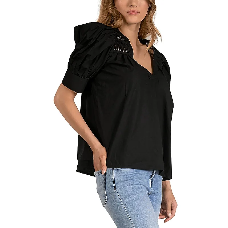 Luxury Women's Clothing Womens Mandarin Neck Short Sleeves Peasant Top