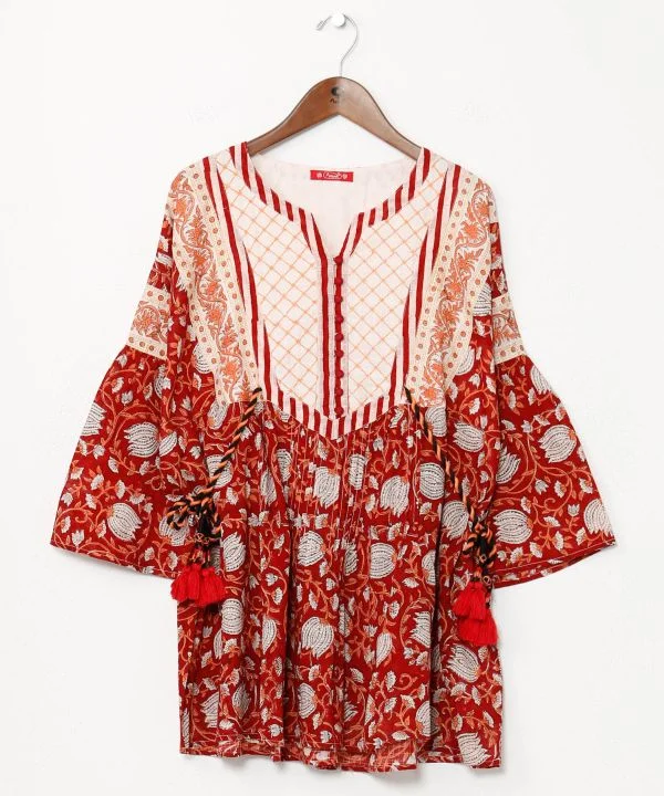 Clothes Women Intricate Block Print Top