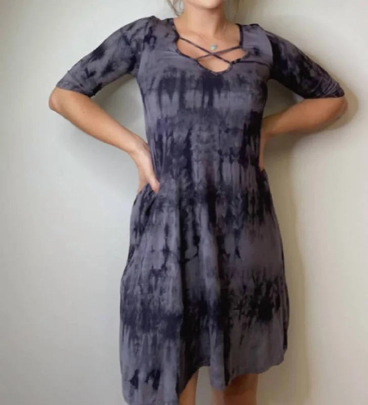 Charming Women's Garments Tie Dye Tunic In Charcoal And Black Tie Dye