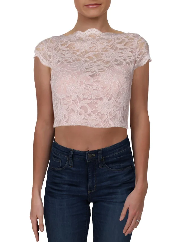 Online Clothing Boutiques Juniors Womens Lace Glitter Crop Top