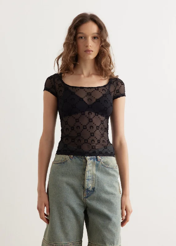 Trendy Outfits For Girls Recycled Mesh Flock Open Neck Top