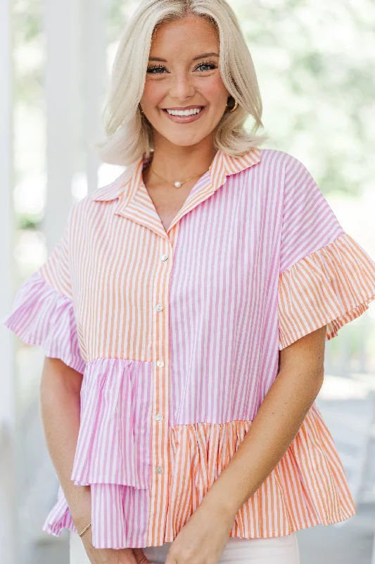 Women's Functional Outdoor Garments Call On You Pink Striped Blouse