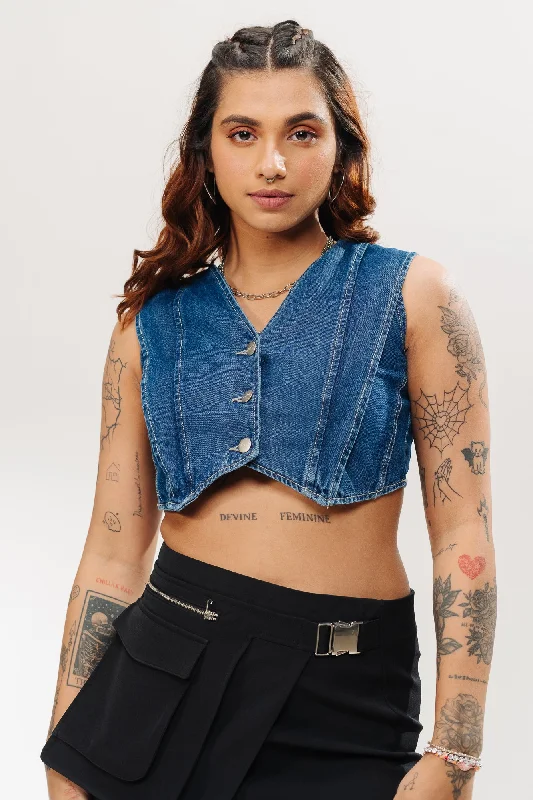 Trendy Outfits For Girls Indigo Seam Crop Vest