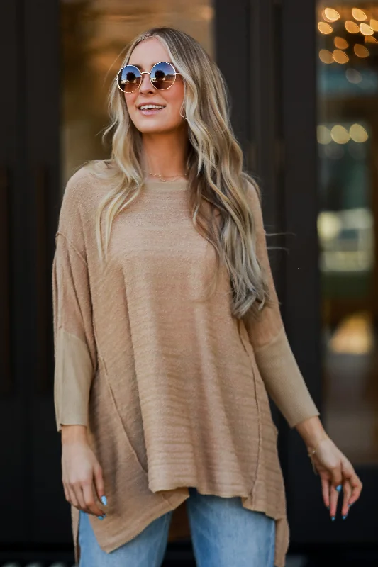 Women's Activewear Attire FINAL SALE - More Than Essential Taupe Oversized Knit Top