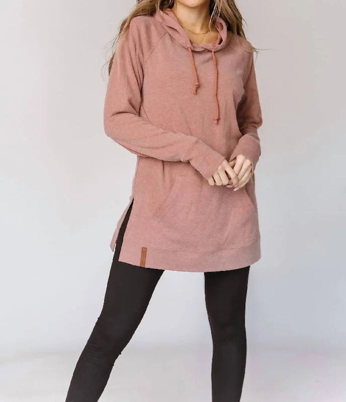 Women's Resort Attire Side Slit Hoodie Sweatshirt In Burnt Sienna