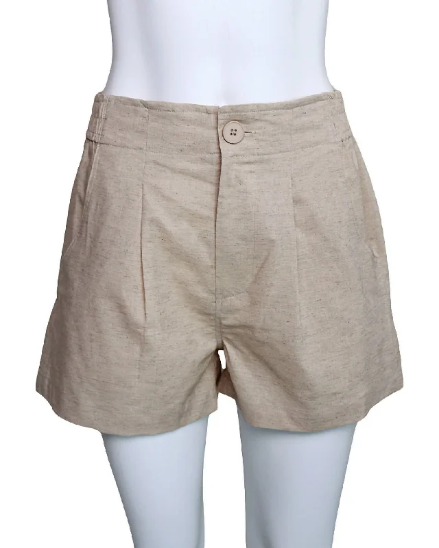 Clothes Women Women's Elastic Waist Cotton Shorts In Oatmeal