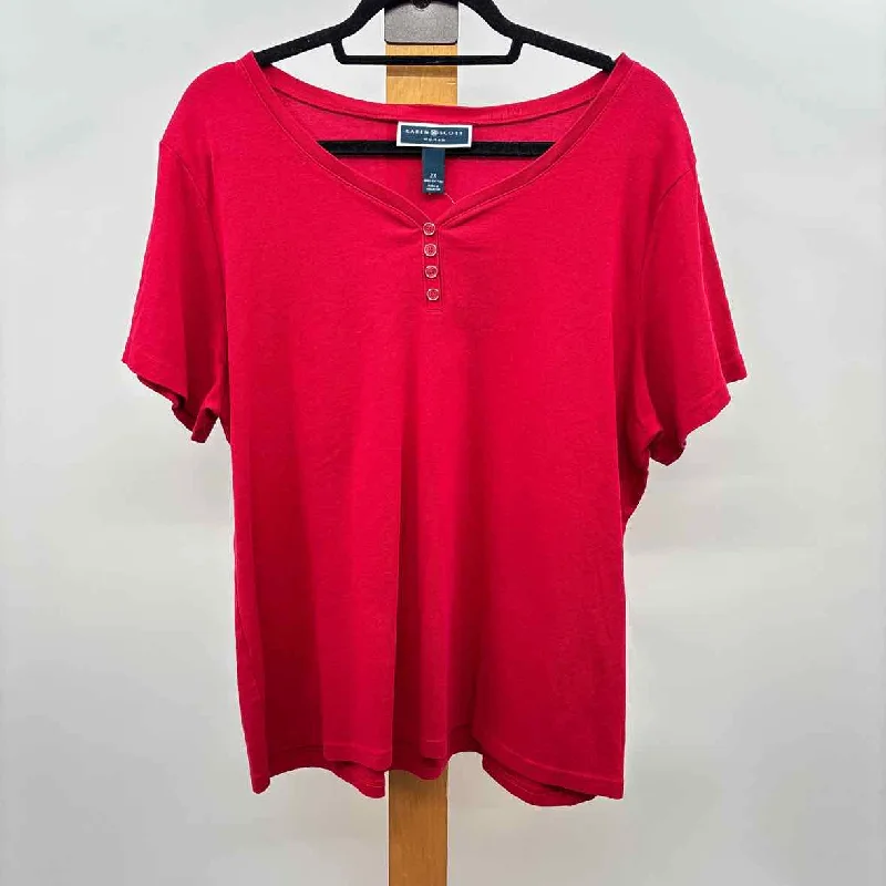 Women's Trendy Garments Karen Scott Women's Size 2X Red Solid Short Sleeve Shirt