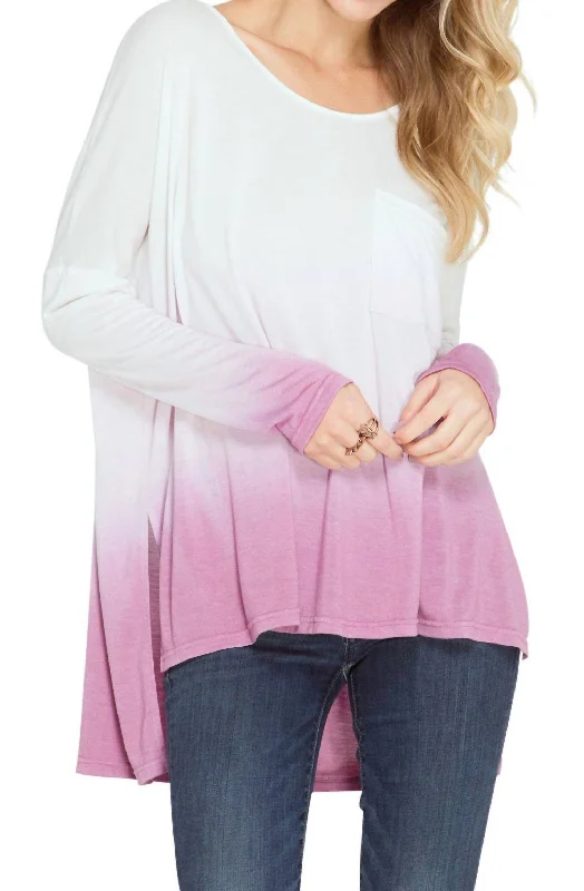 Women's Elegant Evening Attire Ombre Dip Dye Pocket Tunic Top In Mauve