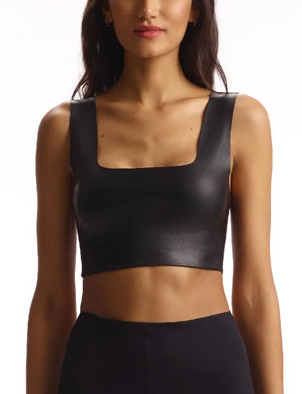 Online Impressions Boutique Faux Leather Squareneck Crop In Black