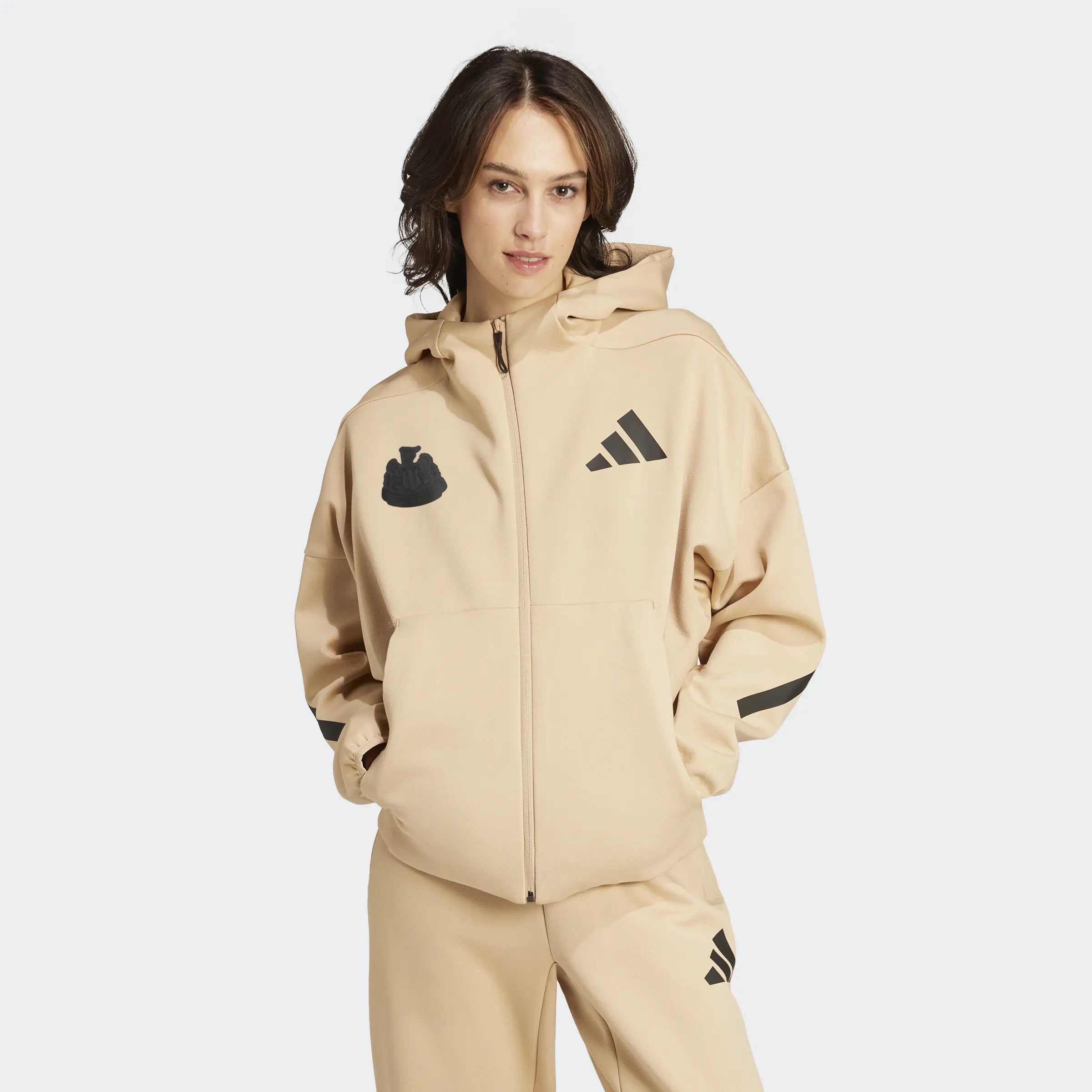 Women's Clothing Brands Newcastle United adidas Women's Z.N.E. Beige Full Zip Hoodie