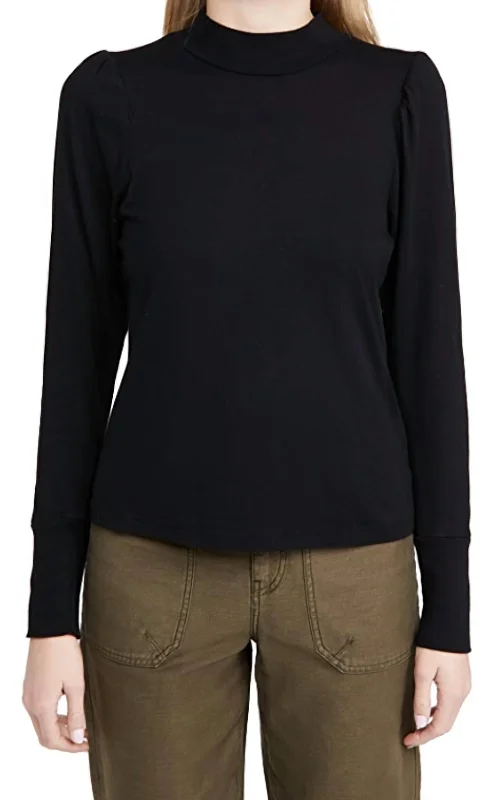 Women's Romantic Outfit Mock Neck Shirred Sweatshirt In Black