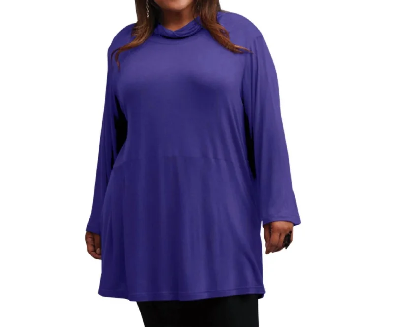 Women's Luxury Garments Cowl Neck Turtleneck Tunic - Plus In Blueberry