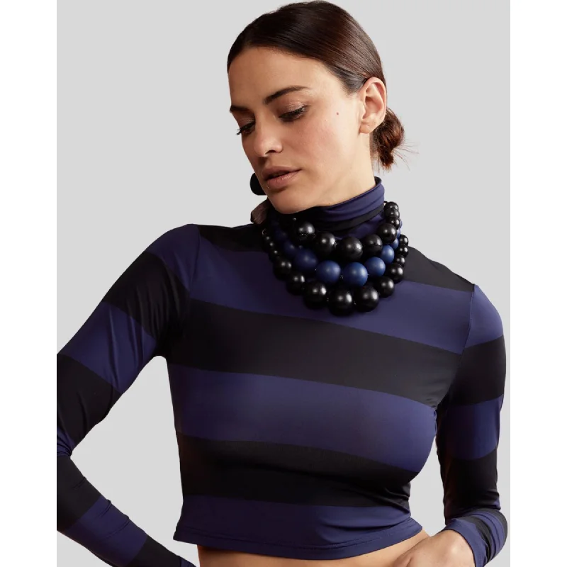 Fashion Essentials CROPPED STRIPED TURTLE NECK TOP