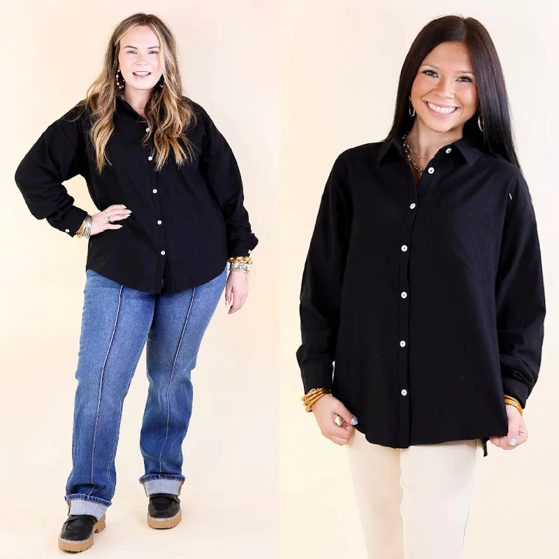 Clothes Woman Don't Let Me Down Button Up Long Sleeve Top in Black