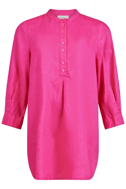 Chic Women's Garments Women's Linen Tunic Top In Raspberry Pink